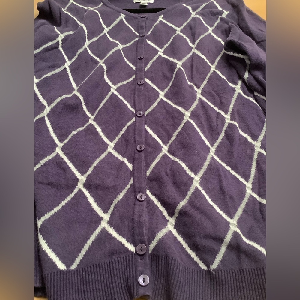 GREAT PURPLE AND WHITE BUTTON DOWN 1X SWEATER - Picture 4 of 6
